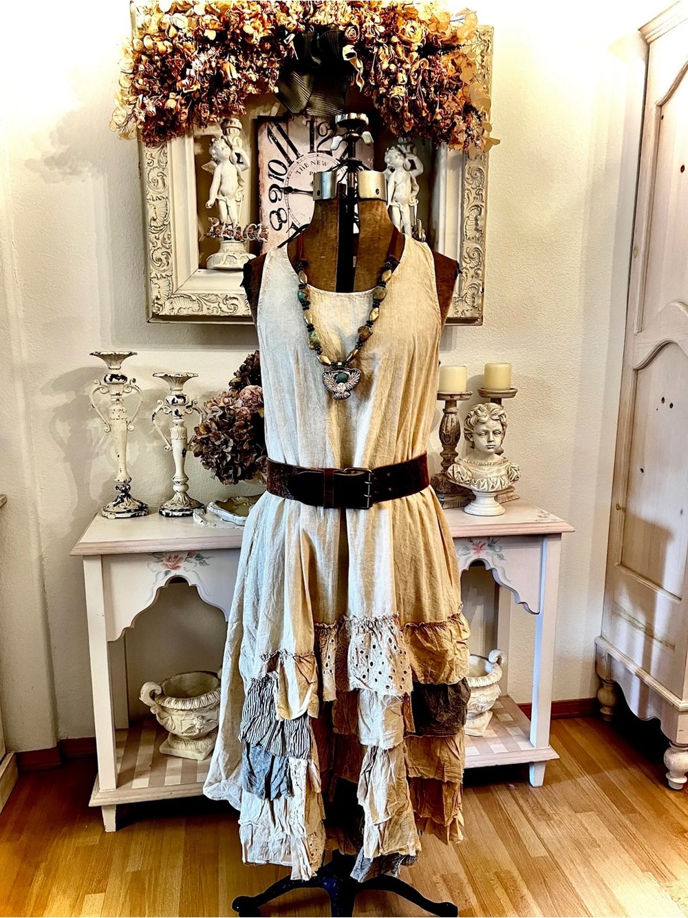 🆕 Paper Lace | Artsy Tea Dye Ruffle Hem Dress S - Picture 7 of 10
